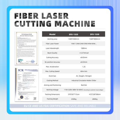 SFX 1-6KW Fiber Laser Cutting Machine 1325/1530 for SS Metal Cutting Metal Cutter Plate Sheet with CE