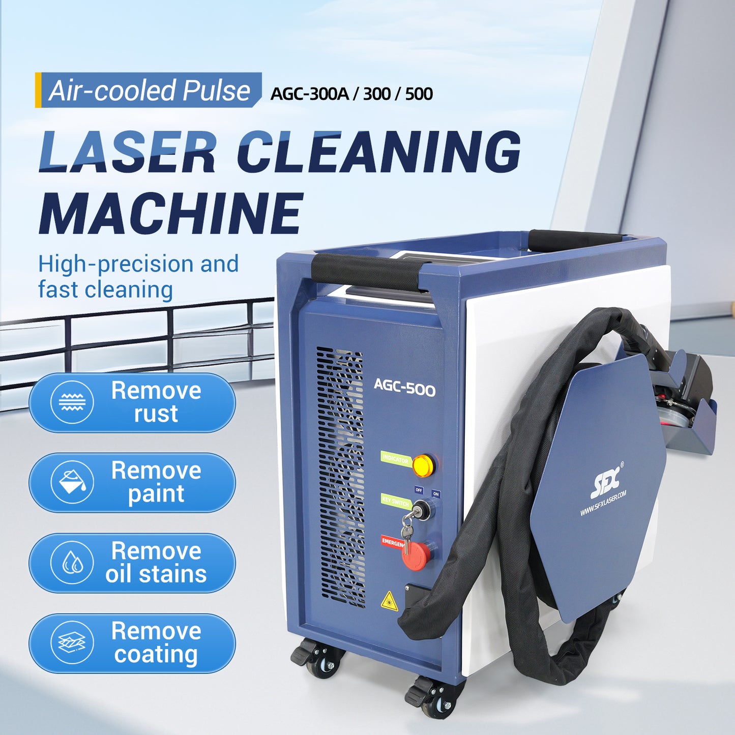 SFX 300W 500W Pulse Laser Cleaning Machine Air-Cooled Laser Rust Removal for Oil Rust Paint