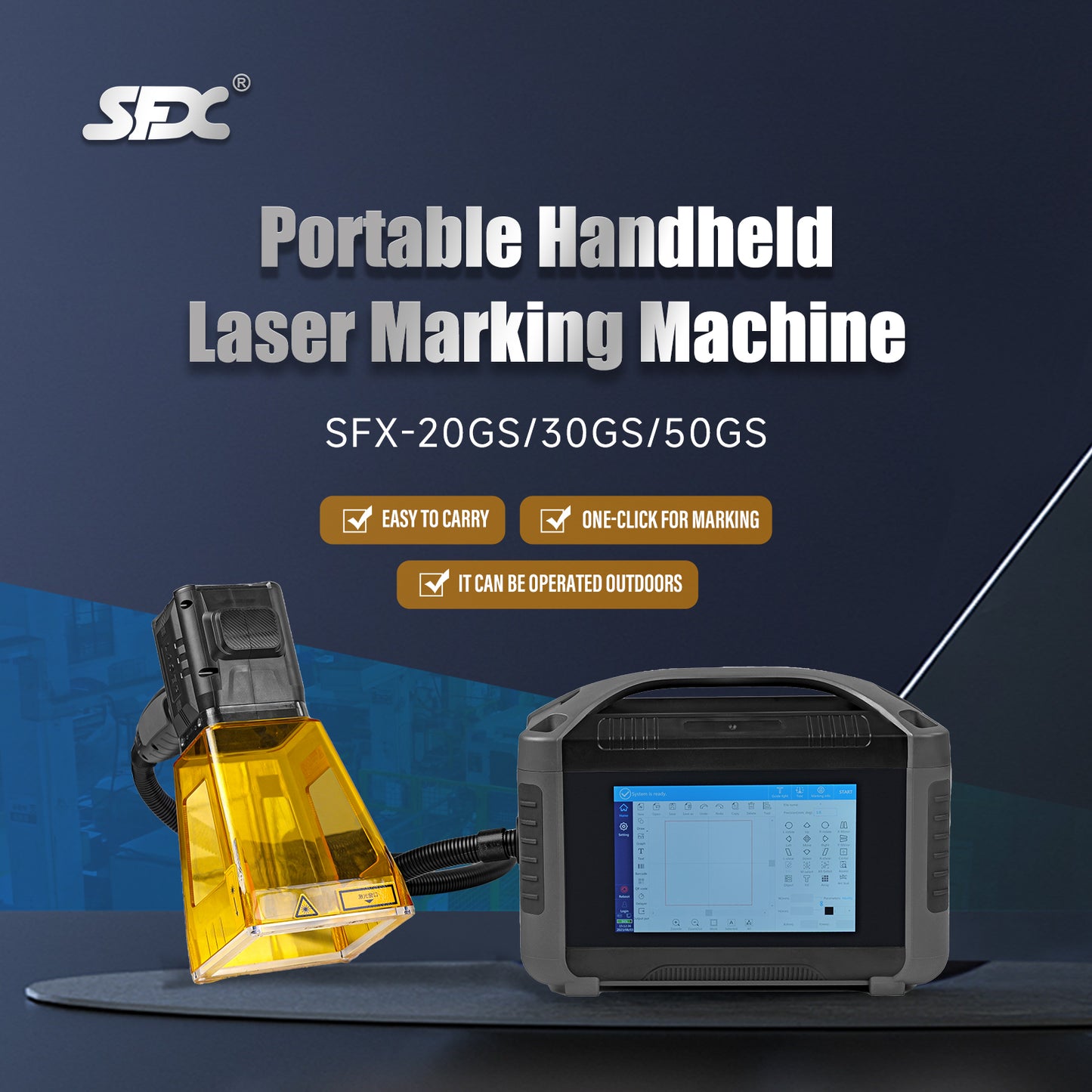 SFX Handheld Fiber Laser Engraver 20W 30W 50W Portable Laser Marking Machine for Metal Acrylic