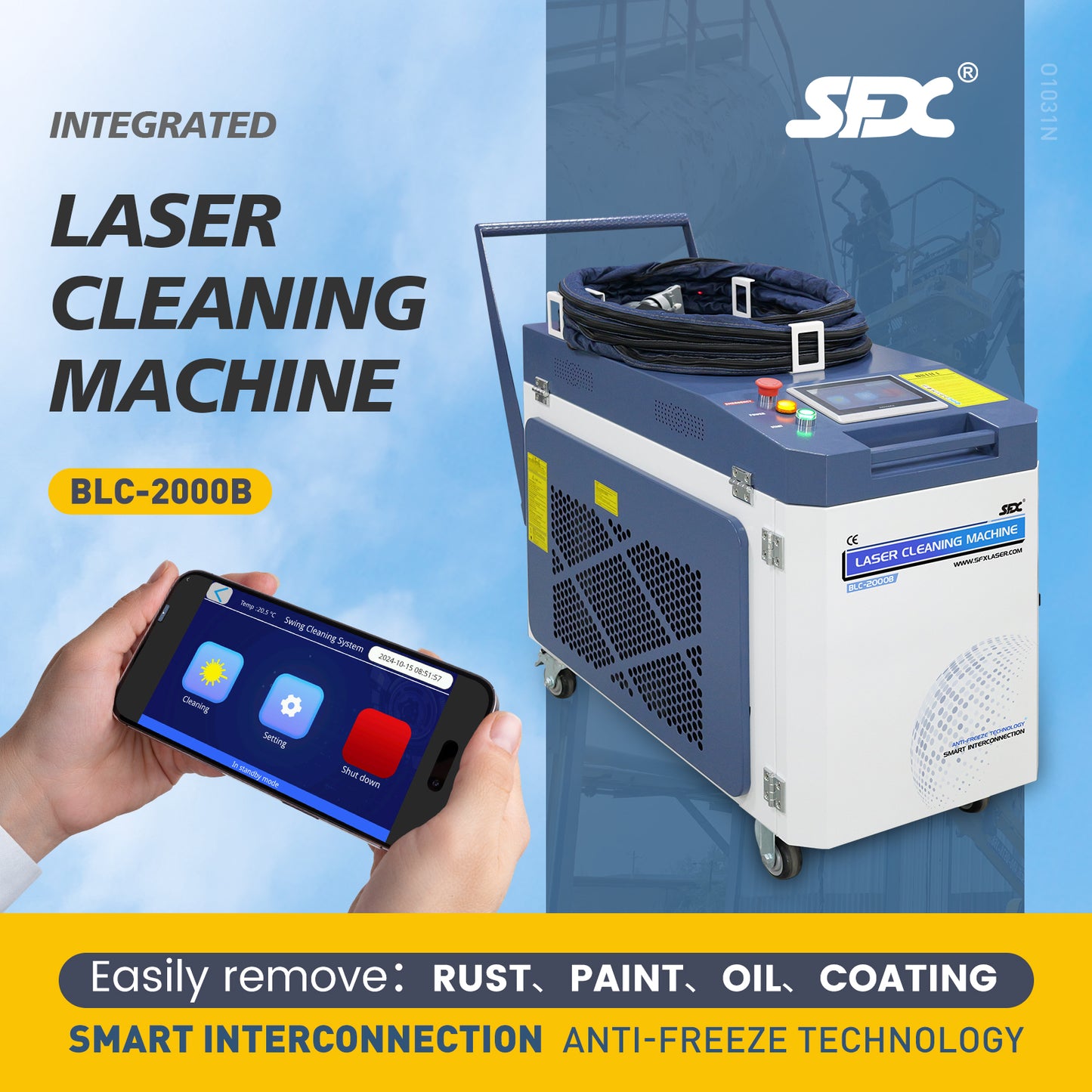 SFX 2000W Laser Cleaning Machine Laser Cleaner Smart Interconnection Anti-Freeze Technology Rust Paint Oil Coating Remover